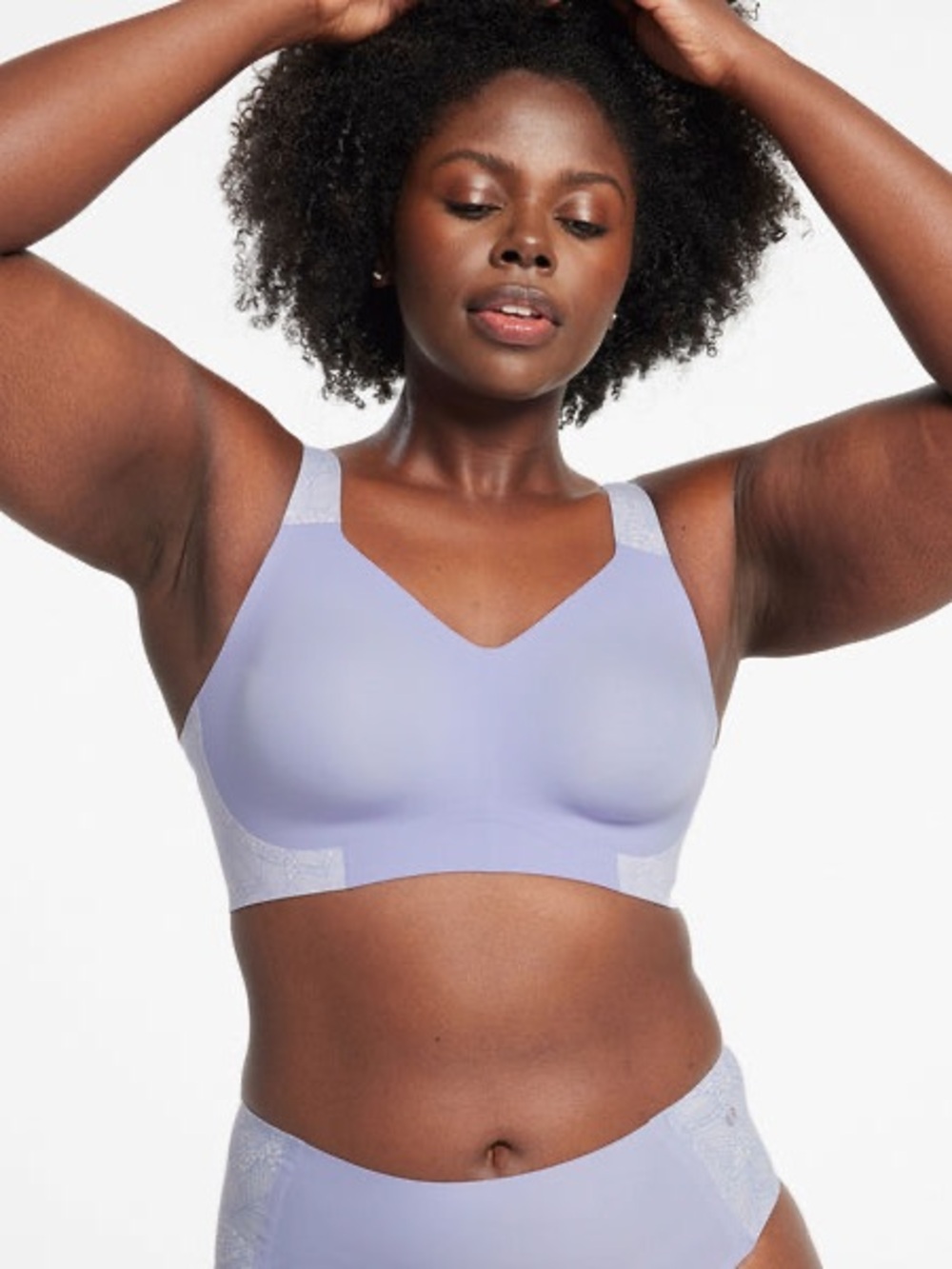 Evelyn and Bobbie Wireless Periwinkle Comfort Bra with Lace Accents